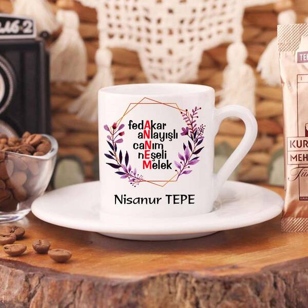 Anneye Özel İsimli Türk Kahvesi Fincanı - 1