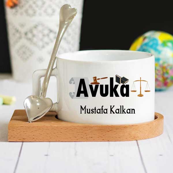 Avukat Ahşap Altlıklı Lüks Fincan Seti - 1
