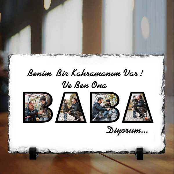 Babaya Özel Fotoğraflı Taş Çerçeve - 1