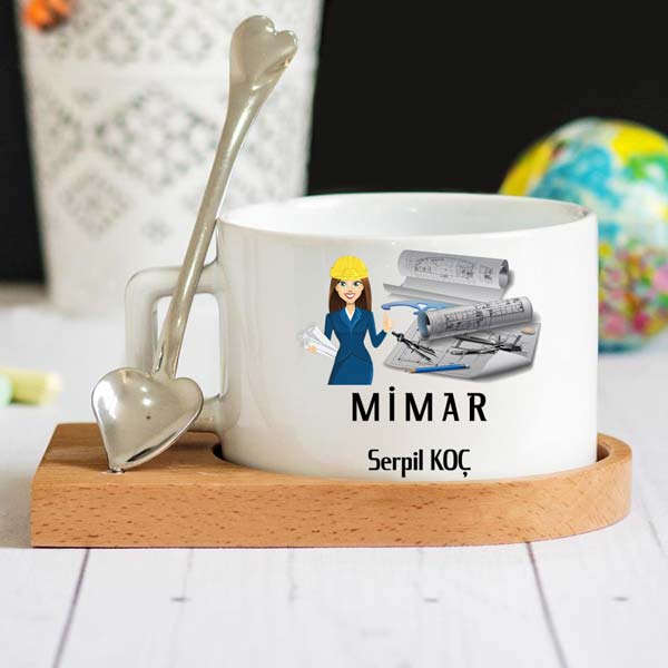 Bayan Mimar Ahşap Altlıklı Lüks Fincan Seti - 1