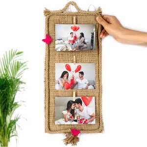 Dekoratif Hasırlı İpli Mandallı 3 Fotoğraflı Çerçeve - 4