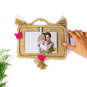Dekoratif Hasırlı İpli Mandallı Fotoğraf Çerçevesi - 2