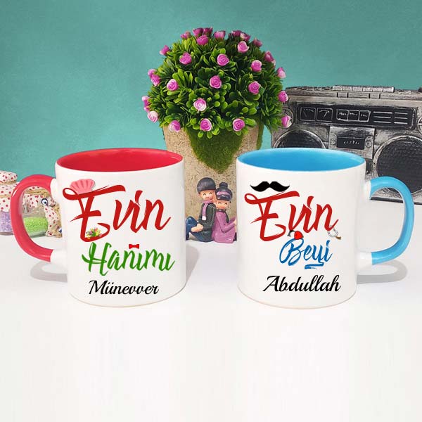 Evin Hanımı Evin Beyi Kırmızı ve Mavi Kupa Bardak - 1