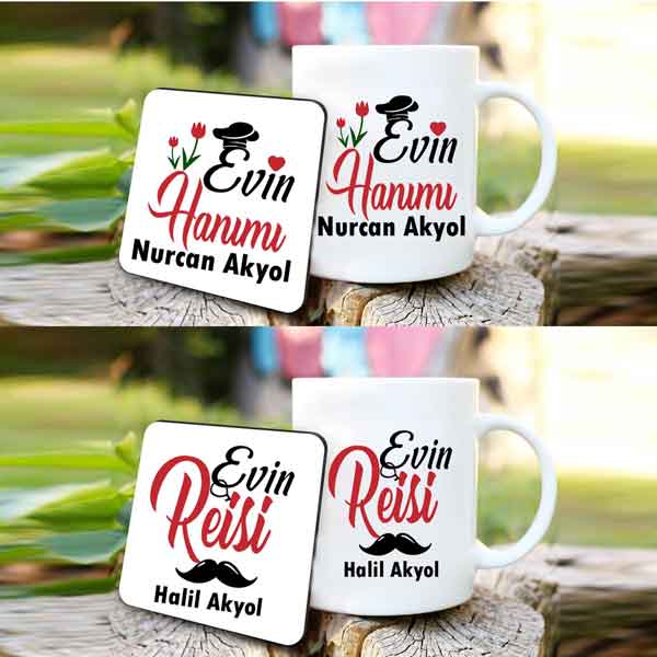 Evin Reisi Evin Hanımı Kupa Bardak ve Altlık Seti - 1