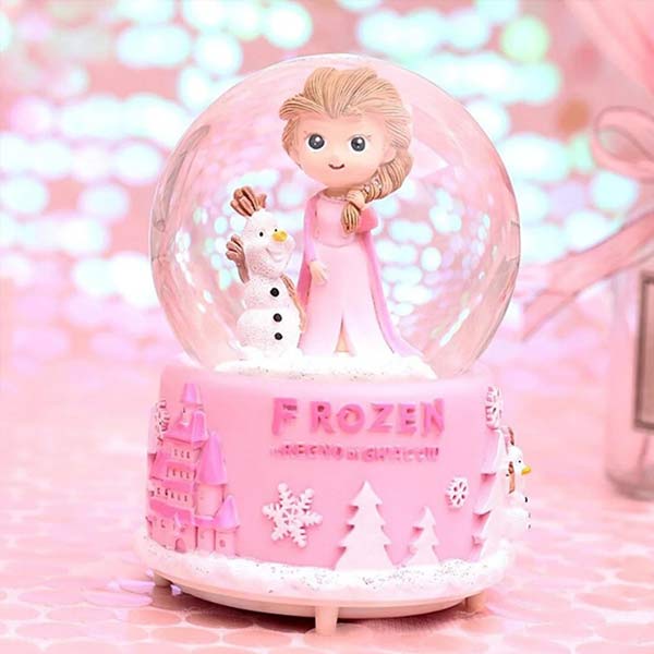 Frozen Işıklı Müzikli Pembe Orta Boy Kar Küresi - 3