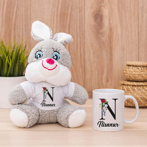 İsme Özel Peluş Tavşancık ve Kupa Bardak - 1