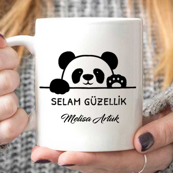 İsme Özel Selam Güzellik Panda Kupa Bardak - 3