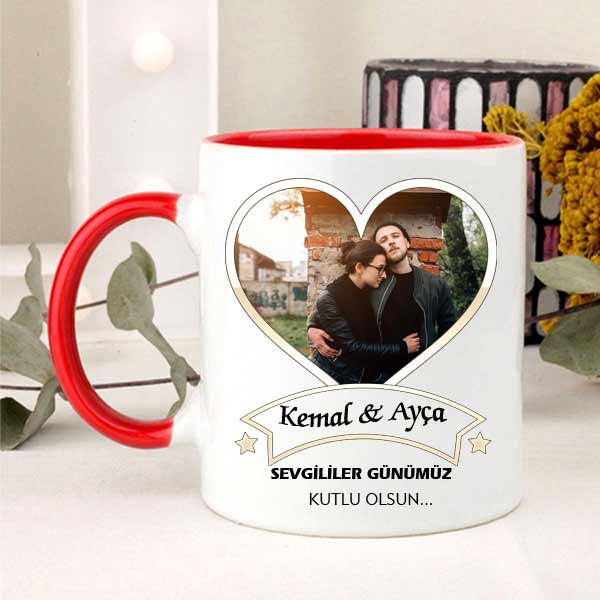 İsme Özel ve Fotoğraflı Sevgililer Günümüz Kutlu Olsun Kupa Bardak - 7