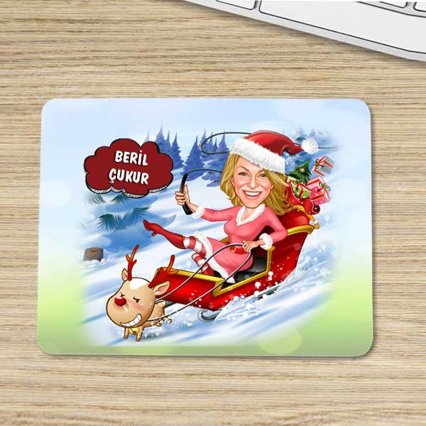 Kadın Yılbaşı Karikatürlü Mouse Pad - 1