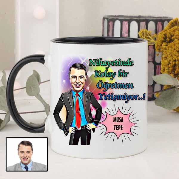 Kişiye Özel Erkek Öğretmen Karikatür Kupa Bardak - 8