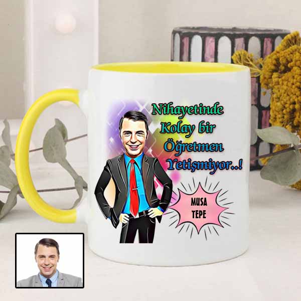 Kişiye Özel Erkek Öğretmen Karikatür Kupa Bardak - 4