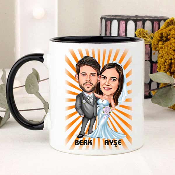 Kişiye Özel Gelin Damat Karikatürlü Kupa Bardak - 4
