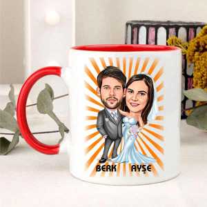 Kişiye Özel Gelin Damat Karikatürlü Kupa Bardak - 6