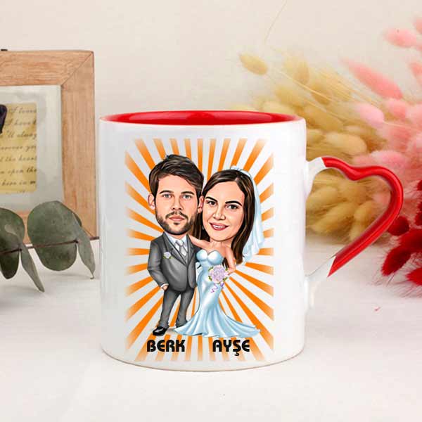 Kişiye Özel Gelin Damat Karikatürlü Kupa Bardak - 7