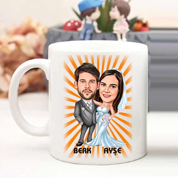 Kişiye Özel Gelin Damat Karikatürlü Kupa Bardak - 2