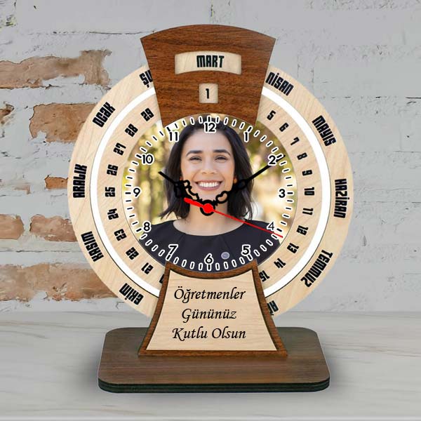 Öğretmene Özel Fotoğraflı Maya Takvimli Saat - 1