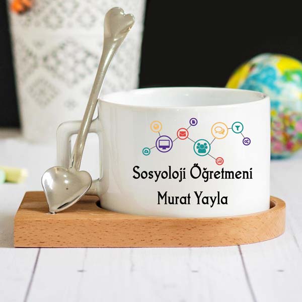 Sosyoloji Öğretmeni Ahşap Altlıklı Lüks Fincan Seti - 1